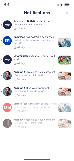 Daily8 notifications screen